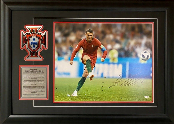 Cristiano Ronaldo Portugal National Team Autographed 16'' x 20'' Kicking Photograph - Signed in Black Framed