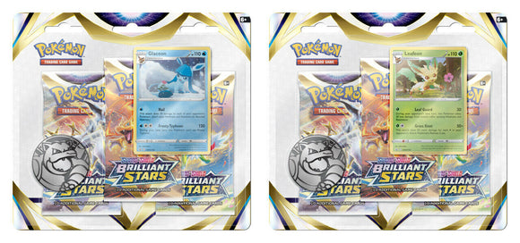 Pokemon Sword & Shield: Brilliant Stars 3-Booster Pack Blister Both Sets Glaceon & Leafeon