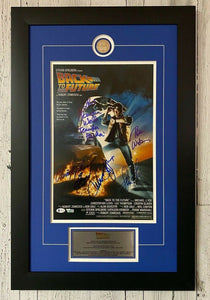 Back to The Future Reprint Movie Poster Signed Fox Lloyd Thompson Wilson & Wells 5 Autos - Framed