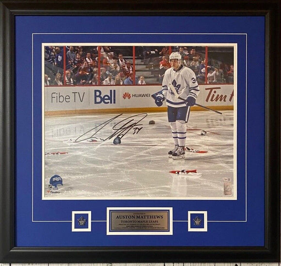 Auston Matthews Toronto Maple Leafs Autographed 1st Game - 4 Goal 16x20 Photo - Framed