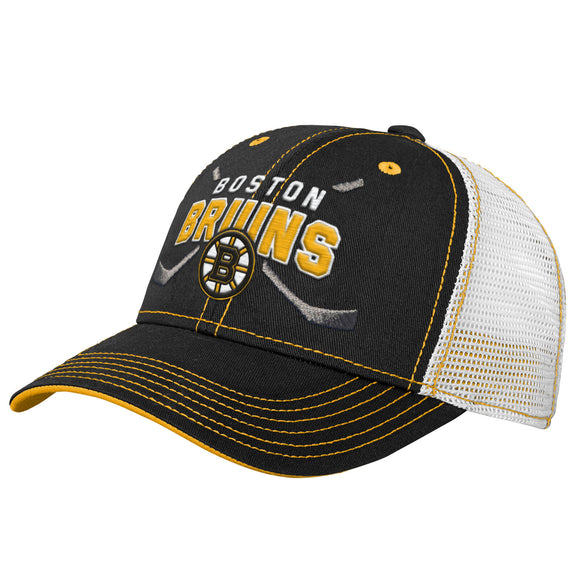 Kids Boston Bruins NHL Hockey Black Core Lockup Trucker Snapback Hat