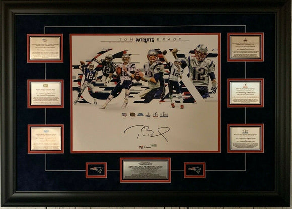 Tom Brady New England Patriots Super Bowl 6 Times Champs Collage Signed 16x20 Photo 24x35 Framed
