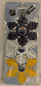 Edmonton Oilers 3 PackMetal Glitter Snowflake Christmas Tree Ornament NHL Hockey