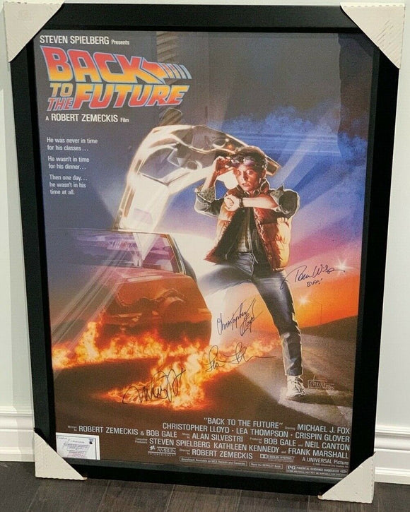 Back to The Future Reprint Movie Poster Signed Fox Lloyd Thompson Wilson 4 Autos - Framed
