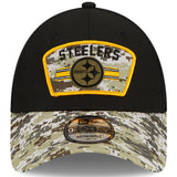 Men's Pittsburgh Steelers New Era Black/Camo 2021 Salute To Service Trucker 9FORTY Snapback Adjustable Hat