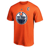Connor McDavid Edmonton Oilers Logo Fanatics Branded Authentic Stack Name and Number - T-Shirt - Orange