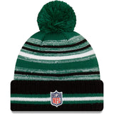 Men's New Era Green/Black New York Jets 2021 NFL Sideline - Sport Official Pom Cuffed Knit Hat