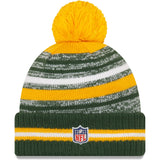 Men's New Era Green/Gold Green Bay Packers 2021 NFL Sideline Alt Pom Cuffed Knit Hat