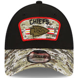 Men's Kansas City Chiefs New Era Black/Camo 2021 Salute To Service Trucker 9FORTY Snapback Adjustable Hat