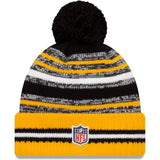 Men's Pittsburgh Steelers New Era Black/Gold 2021 NFL Sideline Sport Official Pom Cuffed Knit Hat