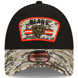 Men's Chicago Bears New Era Black/Camo 2021 Salute To Service Trucker 9FORTY Snapback Adjustable Hat