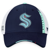 Seattle Kraken Fanatics Branded 2022 NHL Draft - Authentic Pro On Stage Trucker Adjustable Hat - Navy/White