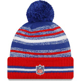 Men's New Era Royal/Red New England Patriots 2021 NFL Sideline Historic Pom Cuffed Knit Hat