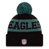 Men's Philadelphia Eagles New Era Black/Midnight Green 2020 NFL Sideline Official Sport Pom Cuffed Knit Hat