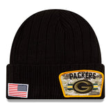 Men's Green Bay Packers New Era Black 2021 Salute To Service Cuffed Knit Hat