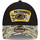 Men's Green Bay Packers New Era Black/Camo 2021 Salute To Service Trucker 9FORTY Snapback Adjustable Hat