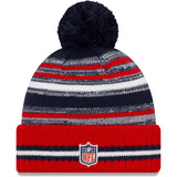 Men's New Era Navy/Red New England Patriots 2021 NFL Sideline - Sport Official Pom Cuffed Knit Hat