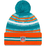 Men's Miami Dolphins New Era Aqua/Orange 2021 NFL Sideline Sport Official Pom Cuffed Knit Hat