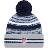 Men's Dallas Cowboys New Era Navy/Gray 2021 NFL Sideline Sport Official Pom Cuffed Knit Hat