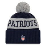 Men's New England Patriots New Era Navy/Gray 2020 NFL Sideline Official Sport Pom Cuffed Knit Hat