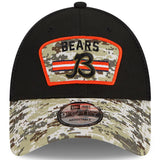 Men's Chicago Bears "B" New Era Black/Camo 2021 Salute To Service Trucker 9FORTY Snapback Adjustable Hat