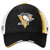 Pittsburgh Penguins Fanatics Branded 2022 NHL Draft Authentic Pro On Stage Trucker Adjustable Hat - Black/White