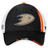 Men's Anaheim Ducks Fanatics Branded Black/White 2022 NHL Draft Authentic Pro On Stage Trucker Adjustable Hat