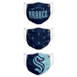 Youth Seattle Kraken NHL Hockey Foco Pack of 3 Face Covering Mask Dual Layer
