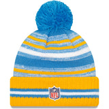 Men's Los Angeles Chargers New Era Blue/Gold 2021 NFL Sideline Sport Official Pom Cuffed Knit Hat