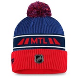 Montreal Canadiens Fanatics Branded Authentic Pro Locker Room Cuffed Pom Knit Hat - Blue/Red