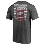 Men's Tampa Bay Buccaneers Fanatics Branded Heathered Charcoal Super Bowl LV Champions Lateral Schedule T-Shirt