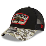 Men's Tampa Bay Buccaneers New Era Black/Camo 2021 Salute To Service Trucker 9FORTY Snapback Adjustable Hat