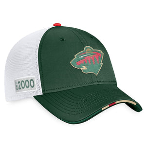 Men's Minnesota Wild Fanatics Branded Green/White 2022 NHL Draft Authentic Pro On Stage Trucker Adjustable Hat