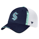 Seattle Kraken Fanatics Branded 2022 NHL Draft - Authentic Pro On Stage Trucker Adjustable Hat - Navy/White