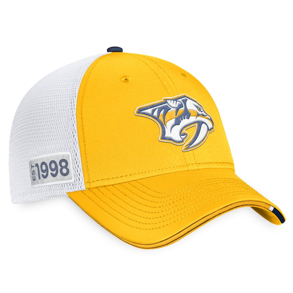 Nashville Predators Fanatics Branded 2022 NHL Draft Authentic Pro On Stage Trucker Adjustable Hat - Gold/White