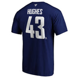 Quinn Hughes Vancouver Canucks Logo Fanatics Branded Authentic Stack Name and Number - T-Shirt - Blue