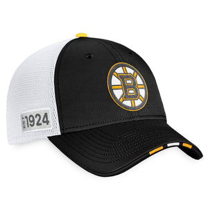 Boston Bruins Fanatics Branded 2022 NHL Draft Authentic Pro On Stage Trucker Adjustable Hat - Black/White
