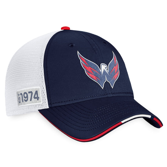 Washington Capitals Fanatics Branded 2022 NHL Draft Authentic Pro On Stage Trucker Adjustable Hat - Navy/White