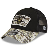 Men's Las Vegas Raiders New Era Black/Camo 2021 Salute To Service Trucker 9FORTY Snapback Adjustable Hat