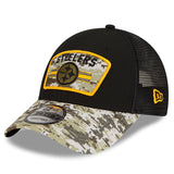 Men's Pittsburgh Steelers New Era Black/Camo 2021 Salute To Service Trucker 9FORTY Snapback Adjustable Hat