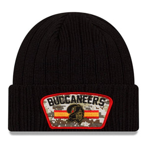 Men's Tampa Bay Buccaneers New Era Black 2021 Salute To Service Historic Logo Cuffed Knit Hat