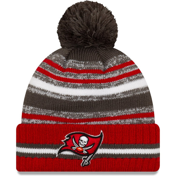 Men's Tampa Bay Buccaneers New Era Pewter/Red 2021 NFL Sideline Sport Official Pom Cuffed Knit Hat