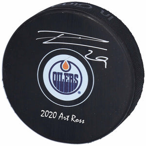 Leon Draisaitl Edmonton Oilers Autographed Hockey Puck with "2020 Art Ross" Inscription