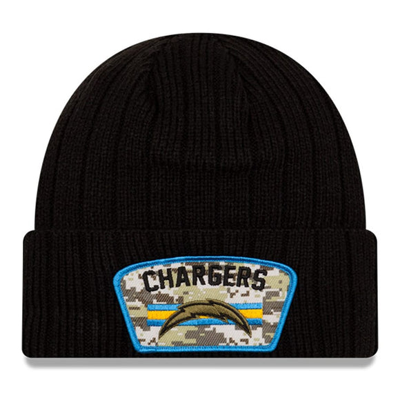 Men's Los Angeles Chargers New Era Black 2021 Salute To Service Cuffed Knit Hat