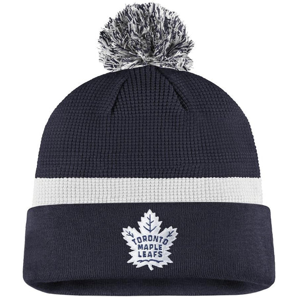 Youth Toronto Maple Leafs Fanatics Branded 2020 NHL Draft Authentic Pro Cuffed Pom Knit Hat - Blue/White