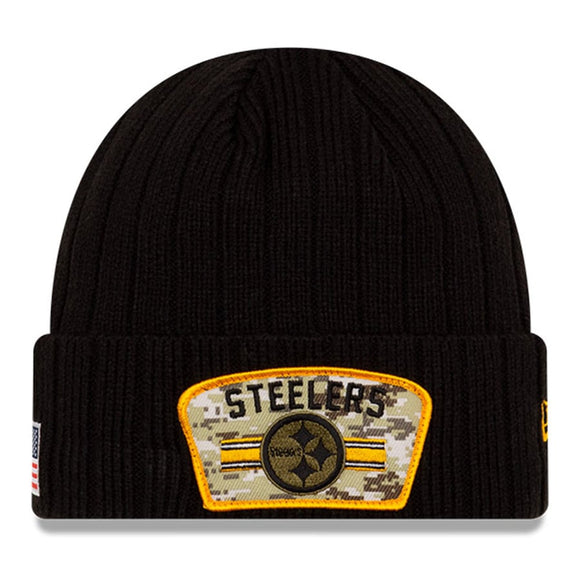 Men's Pittsburgh Steelers New Era Black 2021 Salute To Service Cuffed Knit Hat