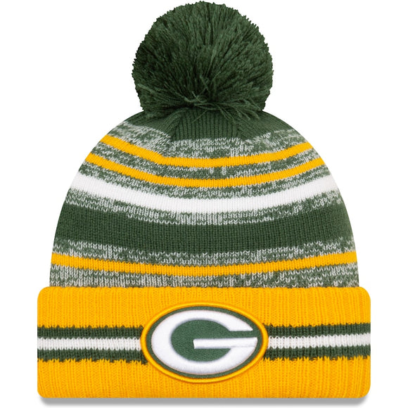 Men's Green Bay Packers New Era Green/Gold 2021 NFL Sideline Sport Official Pom Cuffed Knit Hat