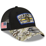 Men's Los Angeles Rams New Era Black/Camo 2021 Salute To Service Trucker 9FORTY Snapback Adjustable Hat