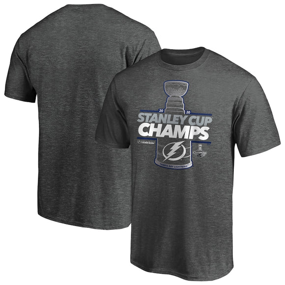 Men's Tampa Bay Lightning Fanatics Branded Heather Charcoal 2020 Stanley Cup Champions Locker Room Laser Shot T-Shirt