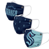 Seattle Kraken NHL Hockey Foco Pack of 3 Adult Face Covering Mask